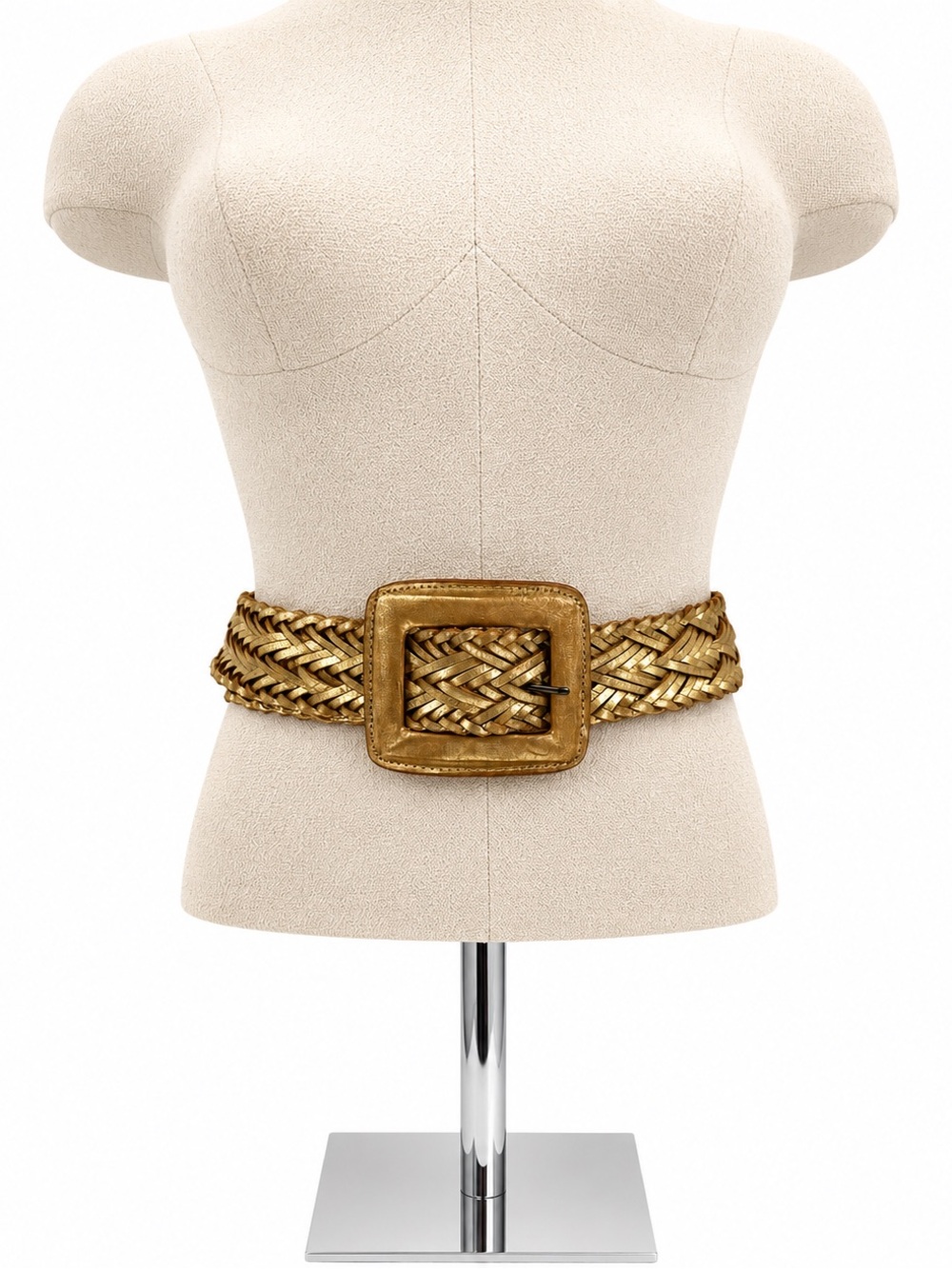 Simply Vera Wang Gold Metallic Leather Belt Braided Wide Buckle Woven Boho Large
